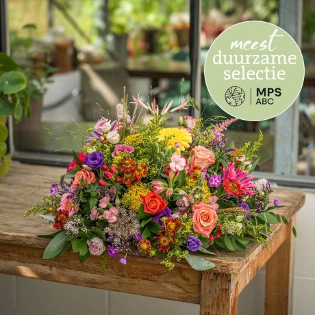 Boeket Groen Gekeurd kleurrijk rouwstuk